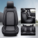 Set Huse Auto universale luxoase din piele ecologica cu material textil, negru cu contur alb pentru scaune fata si spate