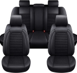 Set Huse Auto universale luxoase din piele ecologica cu material textil, negru pentru scaune fata si spate