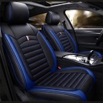 Set Huse Auto universale luxoase din piele ecologica, negru cu cusatura albastra pentru scaune fata si spate