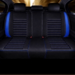 Set Huse Auto universale luxoase din piele ecologica, negru cu cusatura albastra pentru scaune fata si spate