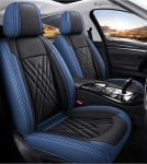 Set Huse Auto universale luxoase din piele ecologica, albastru si negru pentru scaune fata si spate