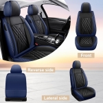 Set Huse Auto universale luxoase din piele ecologica, albastru si negru pentru scaune fata si spate