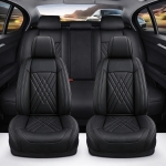 Set Huse Auto universale luxoase din piele ecologica, negru pentru scaune fata si spate