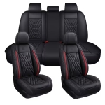 Set Huse Auto universale luxoase din piele ecologica, negru cu rosu pentru scaune fata si spate