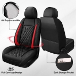 Set Huse Auto universale luxoase din piele ecologica, negru cu rosu pentru scaune fata si spate