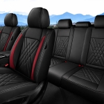 Set Huse Auto universale luxoase din piele ecologica, negru cu rosu pentru scaune fata si spate