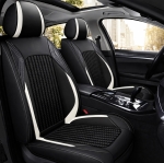 Set Huse Auto universale luxoase din piele ecologica cu material textil, negru si alb pentru scaune fata si spate