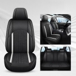 Set Huse Auto universale luxoase din piele ecologica cu material textil, negru si alb pentru scaune fata si spate