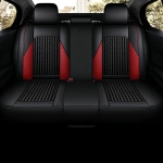 Set Huse Auto universale luxoase din piele ecologica cu material textil, negru cu accent rosu si alb pentru scaune fata si spate