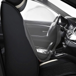 Set Huse Auto universale luxoase din piele ecologica cu material textil, negru cu accent rosu si alb pentru scaune fata si spate