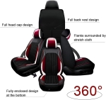 Set Huse Auto universale luxoase din piele ecologica cu material textil, negru cu accent rosu si alb pentru scaune fata si spate