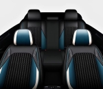 Set Huse Auto universale luxoase din piele ecologica cu material textil, negru cu accent alb si albastru pentru scaune fata si spate