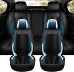 Set Huse Auto universale luxoase din piele ecologica cu material textil, negru cu accent alb si albastru pentru scaune fata si spate