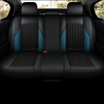 Set Huse Auto universale luxoase din piele ecologica cu material textil, negru cu accent alb si albastru pentru scaune fata si spate