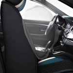 Set Huse Auto universale luxoase din piele ecologica cu material textil, negru cu accent alb si albastru pentru scaune fata si spate