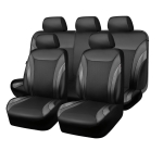 Set huse auto universale premium 9 piese, negru cu efect carbon, piele ecologica si material textil respirabil