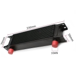 Radiator universal de ulei din aluminiu, 10 randuri, pentru motor si transmisie, 330 x 50 x 70 mm, -AN10 37°, negru