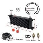 Kit complet radiator ulei universal din aluminiu, 13 randuri, 330 x 50 x 95 mm, AN10 37°, cu furtunuri si adaptor pentru filtru de ulei, negru