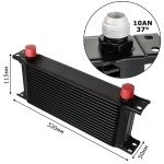 Kit complet radiator ulei universal din aluminiu, 16 randuri, 330 x 50 x 115 mm, AN10 37°, cu furtunuri si adaptor pentru filtru de ulei, negru