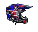 Casca copii Motocross - Enduro pentru motocicleta, ATV, bicicleta – marimea S (49-50 cm), albastru mat cu design rosu-gri