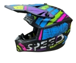 Casca copii Motocross - Enduro pentru motocicleta, ATV, bicicleta – marimea S (49-50 cm), negru mat cu design neon multicolor