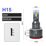 Set becuri LED H15 – 12V-24V 60W 6500LM 6000K CANBUS fara erori