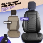 Set huse universale luxoase PANDA FLORIDA – Piele ecologica si textil, Negru/Gri, Pentru scaune fata si spate
