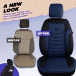 Set huse universale luxoase PANDA FLORIDA – Piele ecologica si material textil, Albastru inchis/Negru, Pentru scaune fata si spate