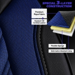 Set huse universale luxoase PANDA FLORIDA – Piele ecologica si material textil, Albastru inchis/Negru, Pentru scaune fata si spate