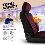 Set huse universale luxoase PANDA FLORIDA – Piele ecologica si material textil, Negru/Bordo pentru scaune fata si spate