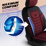 Set huse universale luxoase PANDA FLORIDA – Piele ecologica si material textil, Negru/Bordo pentru scaune fata si spate