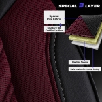 Set huse universale luxoase PANDA FLORIDA – Piele ecologica si material textil, Negru/Bordo pentru scaune fata si spate