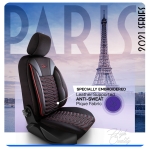Set huse universale luxoase PANDA PARIS – Piele ecologica si material textil, Negru/Rosu pentru scaune fata si spate