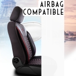 Set huse universale luxoase PANDA PARIS – Piele ecologica si material textil, Negru/Rosu pentru scaune fata si spate