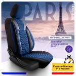 Set huse universale luxoase PANDA PARIS – Piele ecologica si material textil, Albastru/Negru pentru scaune fata si spate