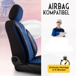 Set huse universale luxoase PANDA PARIS – Piele ecologica si material textil, Albastru/Negru pentru scaune fata si spate