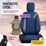 Set huse universale luxoase PANDA PARIS – Piele ecologica si material textil, Albastru/Negru pentru scaune fata si spate
