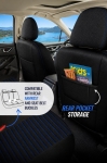 Set huse universale luxoase PANDA DETROIT – Piele ecologica si material textil, Negru/Albastru pentru scaune fata si spate