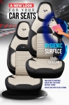 Set huse universale luxoase PANDA ENZO – Piele ecologica si material textil, Bej Deschis/Negru pentru scaune fata si spate
