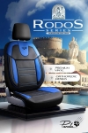 Set huse universale luxoase PANDA RODOS – Piele ecologica, Negru/Albastru pentru scaune fata si spate