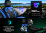 Set huse universale luxoase PANDA RODOS – Piele ecologica, Negru/Albastru pentru scaune fata si spate