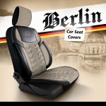 Set huse universale luxoase PANDA BERLIN – Piele ecologica si material textil, Bej/Negru pentru scaune fata si spate