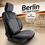 Set huse universale luxoase PANDA BERLIN – Piele ecologica si material textil, Gri inchis/Negru pentru scaune fata si spate