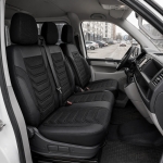 Set huse scaune premium PANDA pentru VW T5/T6/T7 2003, Piele ecologica si material textil, Negru/Gri
