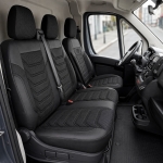 Set huse scaune premium PANDA pentruFIAT DUCATO / PEUGEOT BOXER / CITROEN JUMPER 2006-2024, Piele ecologica si material textil, Negru/Gri