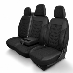 Set huse scaune premium PANDA pentruFIAT DUCATO / PEUGEOT BOXER / CITROEN JUMPER 2006-2024, Piele ecologica si material textil, Negru/Gri