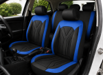 Set Complet Huse Auto Universale Premium – 9 Piese, Piele Ecologica Negru/Albastru