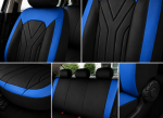Set Complet Huse Auto Universale Premium – 9 Piese, Piele Ecologica Negru/Albastru