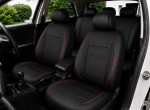 Set Complet Huse Auto Universale Premium – 9 Piese, Piele Ecologica Neagra cu Cusaturi Rosii