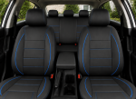 Set Complet Huse Auto Universale Premium – 9 Piese, Piele Ecologica Neagra cu Cusaturi Albastre